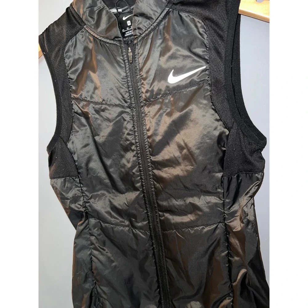 Nike Running Aerolayer Vest Black Womens XS Quilted Full Zip Reflective Puffer‎